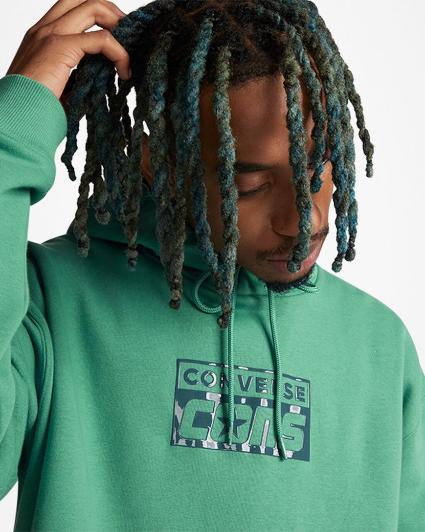 Men's Converse CONS Fleece Pullover Hoodie Green | AU 35EC6Y